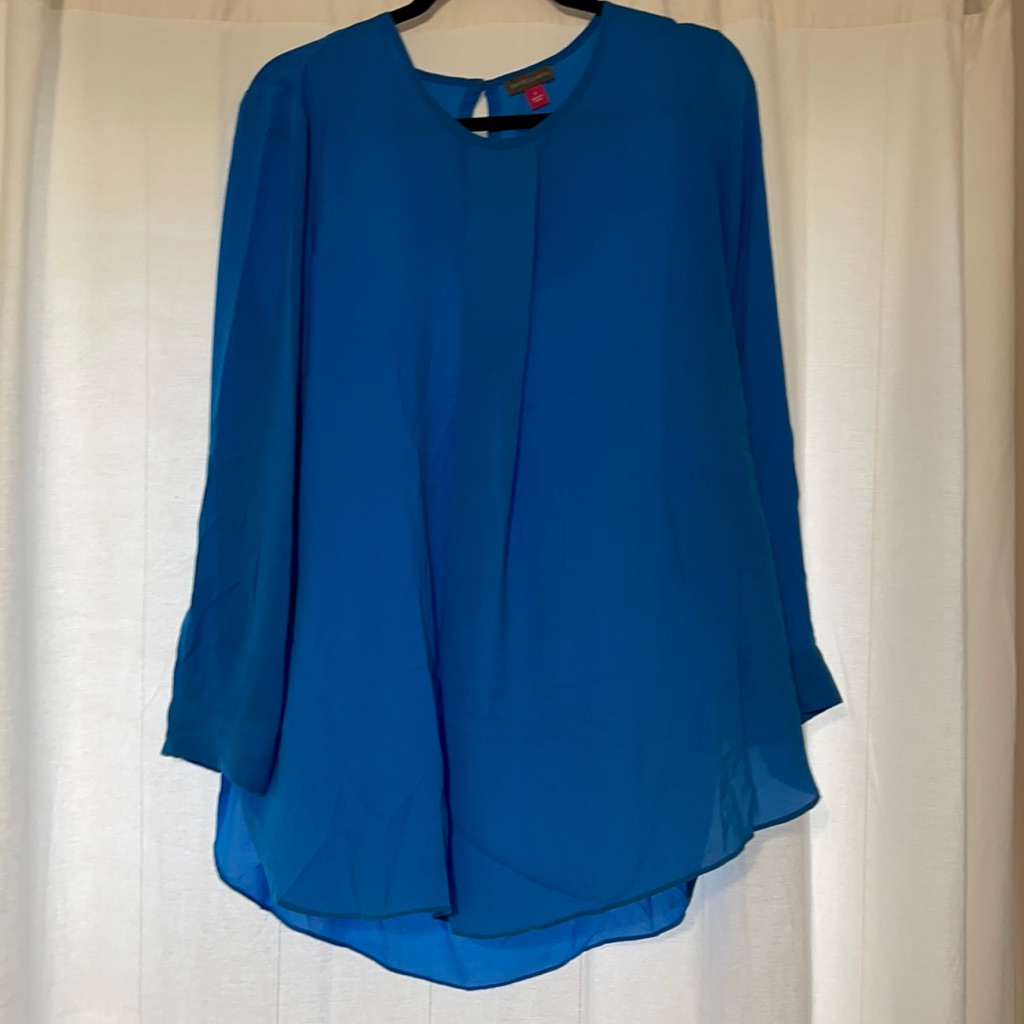 Blue Tunic Length Blouse With Split Side